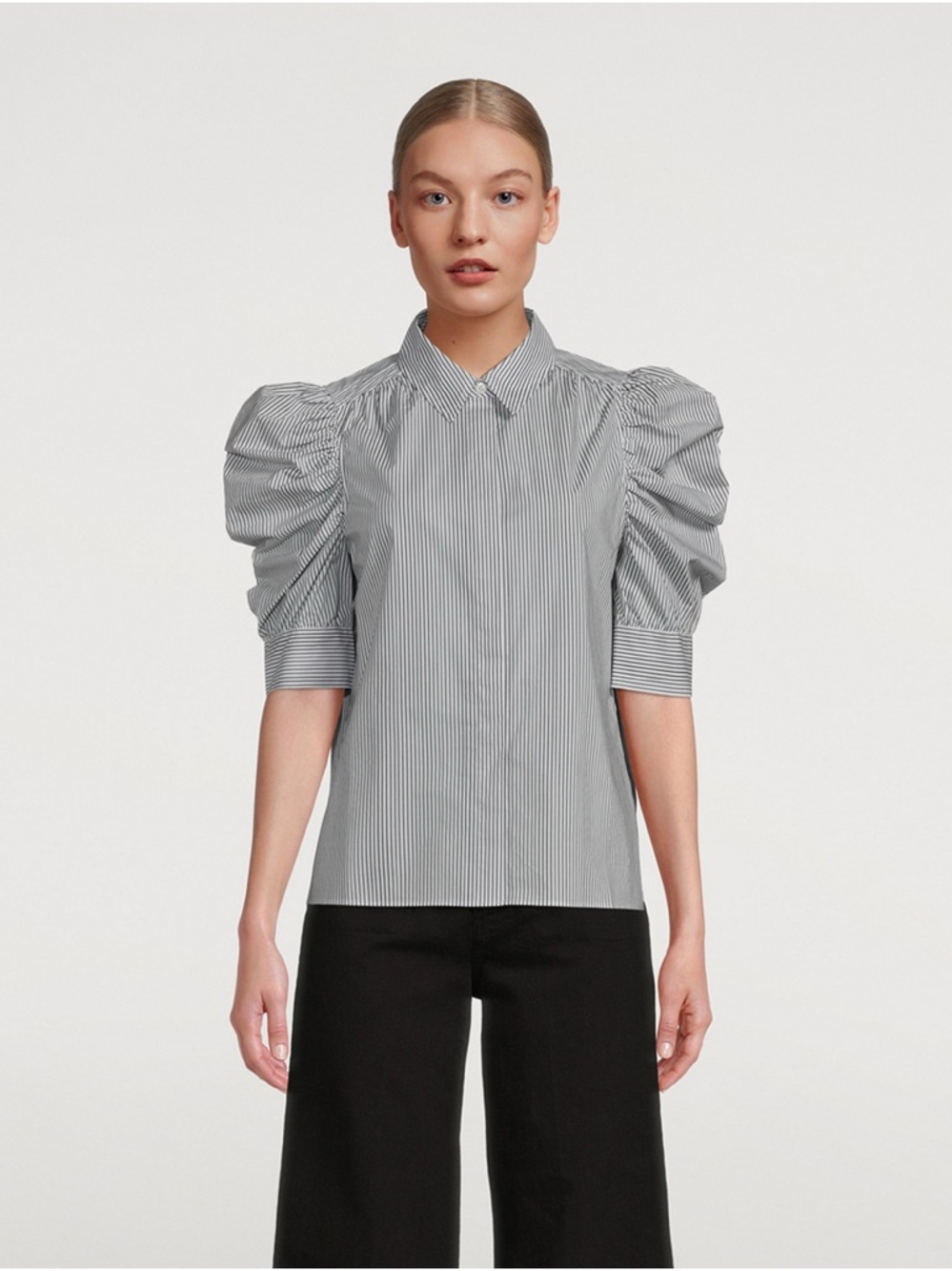 FRAME Ruched Puff Sleeve Shirt Organic Cotton